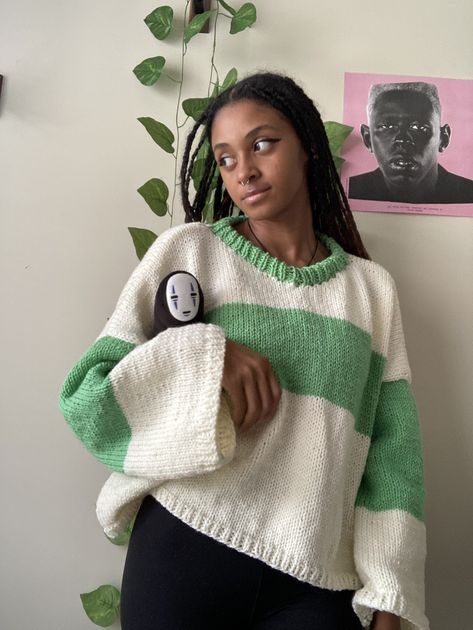 Studio Ghibli Knit Sweater, Studio Ghibli Crochet Clothes, Totoro Knitted Sweater, Crochet Sweater Vests, Ghibli Knitting Patterns, Ghibli Crochet, Knitted Sweaters For Women, Crochet Jumper, Chunky Knitting Patterns