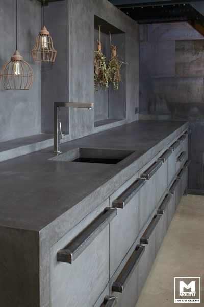 Concrete Kitchen Design, Concrete Kitchens, Concrete Countertops White, Industrial Kitchen Design, Industrial Style Kitchen, Concrete Countertops Kitchen, Diy Concrete Countertops, German Kitchen, Concrete Counter