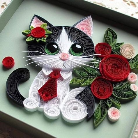 Quilling Animals Patterns, Unique Craft Ideas Creative, Quilling Ideas Unique, Quilled Cat, Animal Quilling, Pippa Pig, Quilled Animals, Grinch Door, Quilling Flowers Tutorial