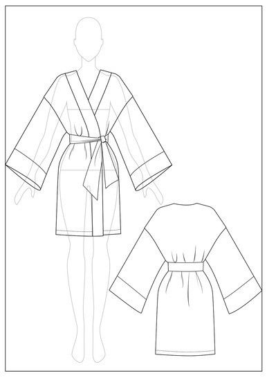 Silk Robe Pattern Sewing, Kimono Pattern Sewing, Kimono Sketch, Kimono Robe Sewing Pattern, Kimono Robes Pattern, Bathrobe Pattern, Robe Sewing Pattern, Kimono Sewing Pattern, Moda Kimono