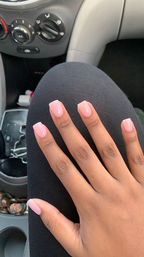 Short Gel Color Nails, Soft Natural Acrylic Nails, Shirt Natural Acrylic Nails, Cover Pink Acrylic Nails Short, Short Square Overlay Nails, Natural Nails With French Tip, Natural Colors Nails, Pink Acrylic Overlay Natural Nails, Nails On Small Hands