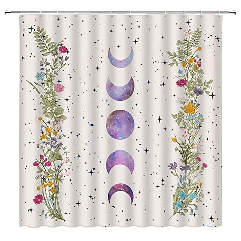 Moon Shower Curtain, Celestial Vintage, Shower Curtain Boho, Stylish Shower Curtain, Water Splashing, Boho Shower Curtain, Bathroom Decor Sets, Perfect Bathroom, Rainbow Aesthetic