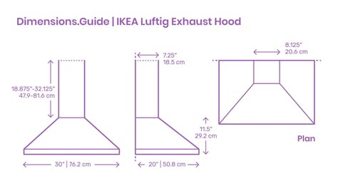 The IKEA Luftig Exhaust Hood has a wall mounted installation, 3 different speeds, and a front control panel. The hood has an industrial style, and can be vented to the outside or in recirculation mode. It has 2 LED lights to light up the cooking surface and 2 grease filters. Downloads online #fixtures #kitchens #cooking #ovenhoods Kitchen Hood Dimensions, Kitchen Chimney Design, Chimney Design, Commercial Kitchen Design, Kitchen Chimney, Ventilation Hood, Interior Measurements, Architecture Design Process, Front Wall Design