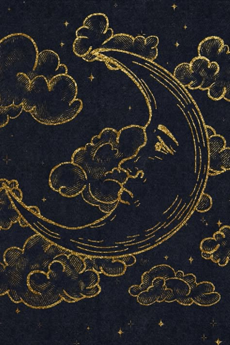 A mystical crescent moon, gliding silently past an enchanting night sky moon. magical. crescent. moons. vintage. magic. distressed. retro. old. antique. paper. face clouds classic classical witch style wizardy lunar lover luna lune space nasa universe galaxy black new cute whimsical starry exploration astronaut celestial Sun And Moon Wallpaper, Paper Face, Moon Cartoon, Night Sky Moon, Galaxy Black, Witch Style, Best Wallpaper Hd, Vintage Magic, Star Illustration