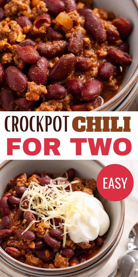 Crock Pot Chili For Two Chilli For Two, Easy Chili For Two, Crockpot For One, 2 Quart Crockpot Recipes, Small Batch Chili Crock Pot, Small Crockpot Meals, 4 Qt Crockpot Recipes, Crockpot Recipes 2 Quart Crock Pot, Mini Crockpot Meals