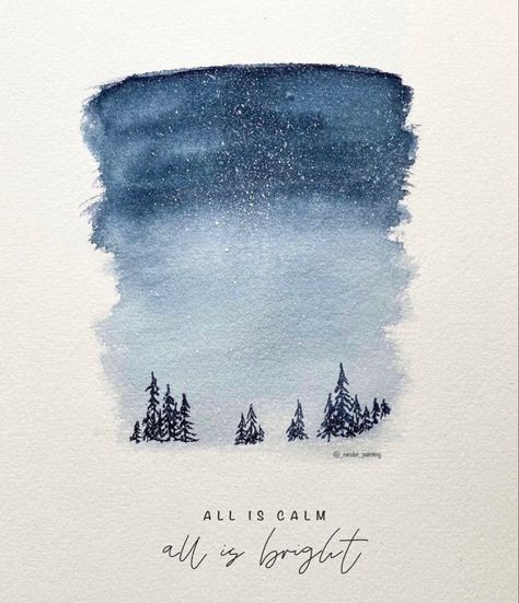 Simple Winter Watercolor Paintings, Watercolour Art Easy, Simple Winter Paintings, New Year Art Ideas, Easy Winter Watercolor, Pre K Art Activities, Aquarell Christmas Cards, Watercolor Background Ideas, Christmas Aquarell