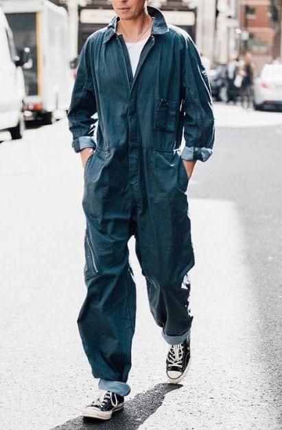 Men In Coveralls, Men’s Coveralls, Men’s Boiler Suit, Mechanic Jumpsuit Mens, Mechanic Clothes Men, Mens Jumpsuit Outfit, Boiler Suit Men, Coverall Jumpsuit Street Styles, Coveralls Mens Fashion