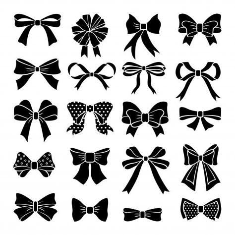 Monochrome vector bows and ribbons set. holiday illustrations isolate | Premium Vector #Freepik #vector #ribbon #icon #gift #fashion Bow Silhouette, Bow Tattoo Designs, Bow Vector, Disney Silhouettes, Decorative Bows, Christmas Bow, Bow Set, Holiday Illustrations, Christmas Bows