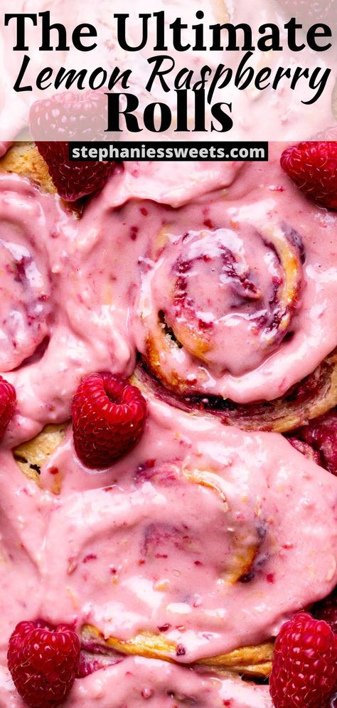 These lemon raspberry rolls are the perfect brunch treat for spring or summer. They have lemon dough, lemon and raspberry filling, with a lemon raspberry cream cheese glaze on top. Raspberry Lemon Cinnamon Rolls, Summer Cinnamon Rolls, Raspberry Buns Recipe, Raspberry Lemon Sweet Rolls, Raspberry Lemon Desserts, Easy Sweet Rolls, Raspberry Sourdough, Spring Baked Goods, Spring Breakfast Recipes