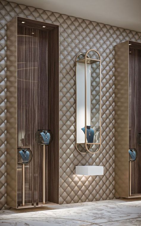 Jewelry Wall Display, Luxury Jewelry Display, Luxury Retail Store, Modern Jewelry Store, Luxury Jewelry Shop, Gold Display, Jewelry Shop Display, Jewelry Store Interior, Store Plan