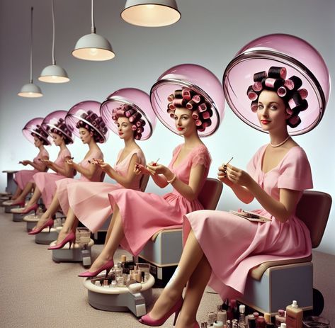 Hair Business Photoshoot Ideas, Pink Hair Salon, Hairdresser Photography, Funny Quotes About Work, Vintage Hairdresser, Hair Salon Art, Quotes About Work, Vintage Beauty Salon, Vintage Hair Salons