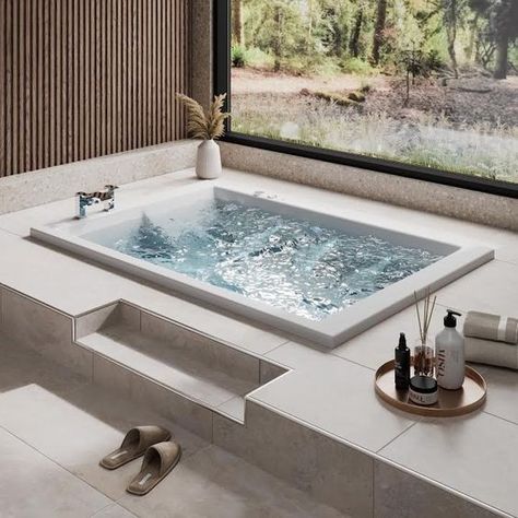 Jazzuci Bathtub, Jakuzi Bathroom Jacuzzi, In Ground Jacuzzi, Home Jacuzzi Indoor, Indoor Jacuzzi Room Ideas, Concrete Jacuzzi, Built In Jacuzzi, Jacuzzi Tub Bathroom, Jacuzzi Bathroom