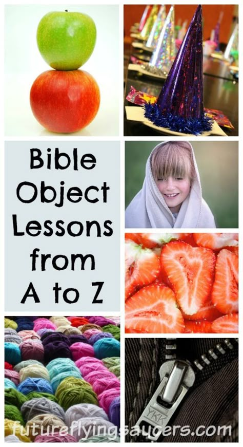 Jesus used object lessons in many of His sermons. Here is a list of 26 creative Bible object lessons listed from the letter A to Z. ~ futureflyingsaucers.com Christian Object Lesson, Sunday School Object Lessons, Kids Church Lessons, Preschool Bible Lessons, Bible Object Lessons, Childrens Sermons, Children Church, Creative Bible, Sunday School Kids