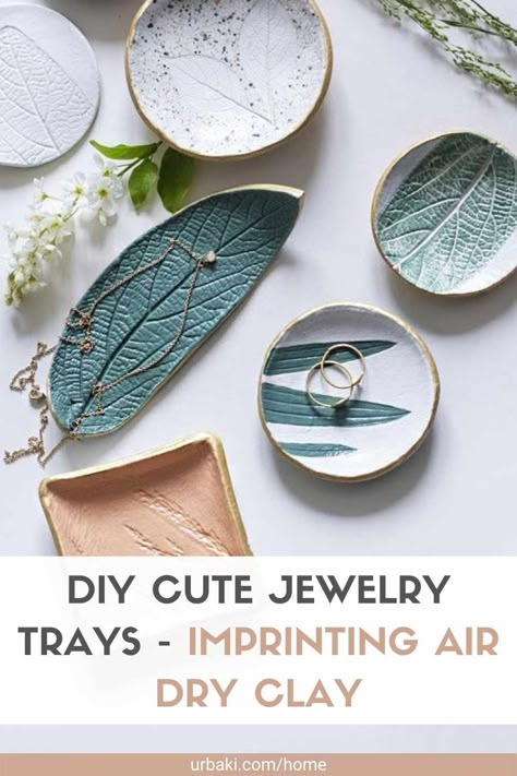 If you are looking for something different, why not try using some natural leaves as air-dry clay stamps. You can quickly create beautiful items, from ornaments to home decor. These beautiful jewelry trays will look amazing in your bedroom or anywhere you want to place them to store all your jewelry in one place, and with this tutorial, you will find that they are so easy to make! Air-drying clay is a versatile product that can be used in many craft projects. Air-drying clay does not need to... Air Dry Clay Stamps, Fimo Air Dry Clay, Air Dry Clay Leaves, Air Dry Clay Jewellery Handmade, Home Clay Projects, Easy Clay Ideas Air Dry, Air Dry Clay Dishes, Air Dry Clay Jewelry Tray, Diy Clay Tray