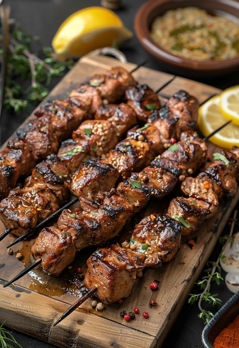 Learn How to Cook Skewer Recipe For Free | Recipes You'll Love, Made Easy! Meat Screwers, Meat Skewers Recipes, Skewers Photography, Meat Food Photography, Butcher Photography, Skewers On The Grill, Kebabs Skewers, Grilled Pork Skewers, Skewers Recipes