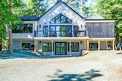 Photo Gallery - Main Eco Homes Above Ground Basement Exterior, Modular Lake Homes, Walkout Barndominium, 6 Bedroom Lake House Plans, Full Basement Ideas Floor Plans, Classic Lake House Interior Design, Lakehouse Design Ideas, River Front Homes, Lake House Plans Open Floor