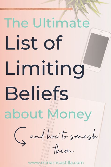 Are you aware of the common limiting beliefs that could be be lurking in your subconscious and stopping more money from flowing to you? Learn more with this ultimate list of limiting beliefs. Uncover your unconscious beliefs and how to overcome them. #limitingbeliefs #moneyblocks Money Limiting Beliefs, Limiting Beliefs About Money, Money Beliefs, Money Coaching, Money Story, Financial Intelligence, Money Mindset Quotes, Psychological Help, Relationship With Money