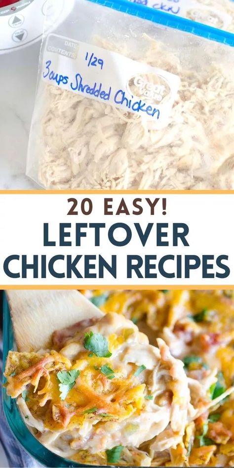 These easy leftover chicken recipes will help use up your cooked shredded chicken and make meal planning a breeze! Meals From Leftover Chicken, Things To Cook With Shredded Chicken, Quick Dinner Ideas With Shredded Chicken, Chicken Recipes With Shredded Chicken, Uses For Pulled Chicken, Things To Do With Pulled Chicken, Dishes To Make With Shredded Chicken, Cheap Shredded Chicken Recipes, Leftover Chicken Dip Recipes