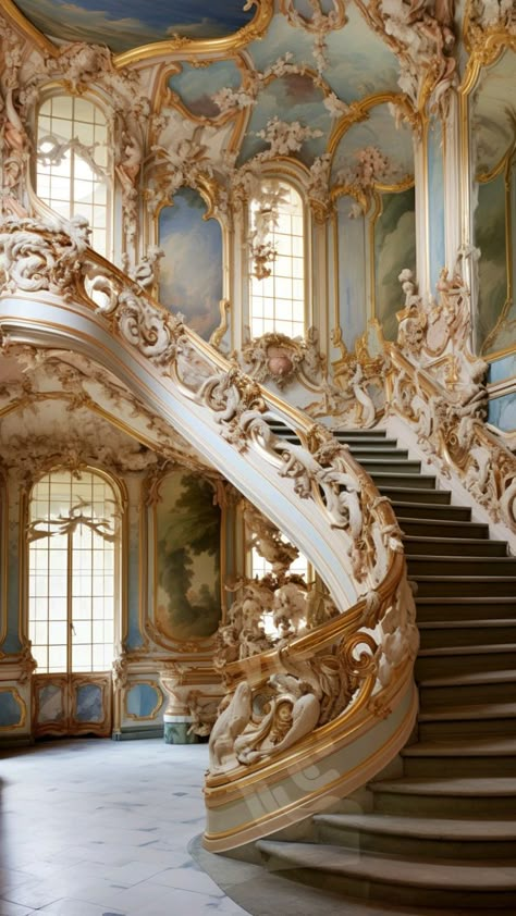 ♔ Dorota Piotrowiak - Artiste Polonaise (Polish) Rococo Staircase, Rococo Style Interior Design, Rococo Interior Design, Rococo Architecture, Rococo Aesthetic, Rococo Interior, Rococo Revival, Architecture Aesthetic, Rococo Art