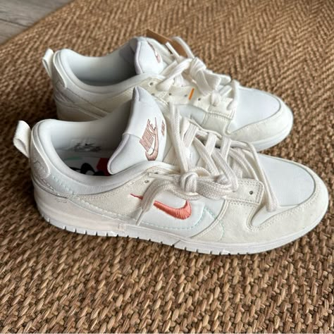 Pretty Nike Shoes, Nike Dunk Low Disrupt 2 Pale Ivory, Nike Low Disrupt, Nike Disrupt, 90s Nike Shoes, Cute Dunks, Cute White Shoes, Feminine Sneakers, Disrupt 2 Pale Ivory