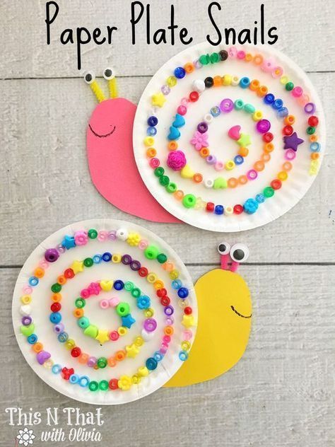 What a great way to make a decorative snail craft. Add colored beads and wiggly eyes and you have a great art. # Snails Craft, Snail Craft, Spring Crafts For Kids, Summer Crafts For Kids, Daycare Crafts, Paper Plate Crafts, Plate Crafts, Kraf Diy, Camping Crafts