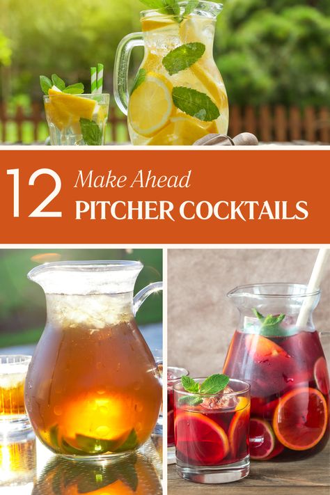 Brunch Pitcher Cocktails, Cocktails You Can Make In A Pitcher, Pitcher Recipes Alcoholic, Make Ahead Alcoholic Drinks, Party Pitcher Drinks Alcohol, Mixed Drink Pitcher Recipes, Easy Pitcher Cocktails Party Drinks, Cocktail Pitcher Recipe Party Drinks, Pitcher Cocktails Fall