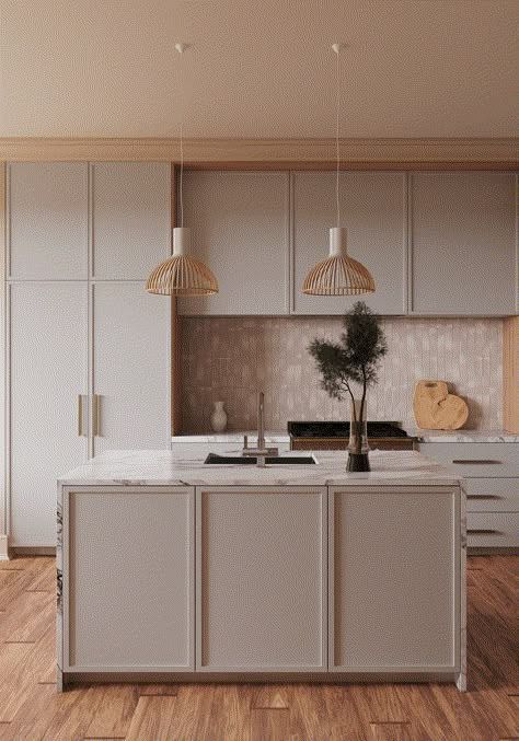 TOWNHOUSE :: Behance Classic Minimalist Kitchen, White Modern Classic Kitchen, Soho House Kitchen, Classic Kitchen With Island, Minimal Classic Interior, Kitchen Island Ideas White, Kitchen Cabinet With Island, Classical Kitchen Design, White Kitchen Island Ideas