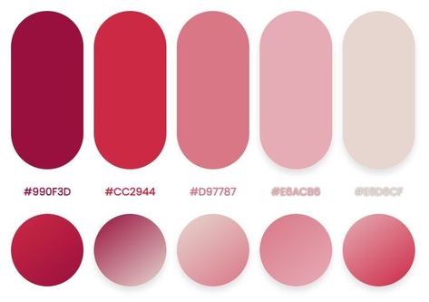 Pink And Red Color Palette, Red And Pink Color Palette, Rgb Palette, Wm Logo, Mises En Page Design Graphique, Flat Color Palette, Color Design Inspiration, Hex Color Palette, Graphic Design Tutorials Learning