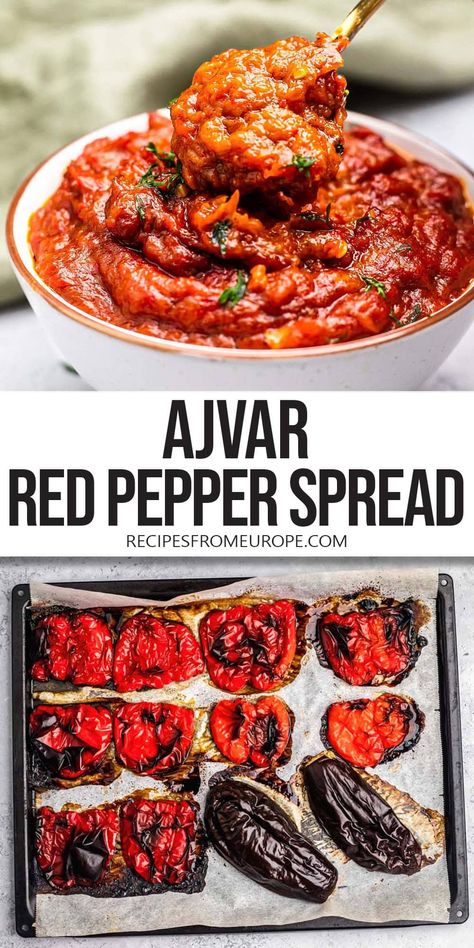 Ajvar Recipe (Balkan Red Pepper Spread) - Recipes From Europe Ajvar Recipe, Dip For Veggies, Red Pepper Recipes, Vegetable Dips, Macedonian Food, Serbian Recipes, Veggie Dip, Spread Recipes, Yummy Dips