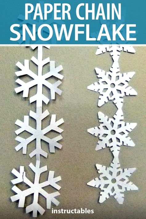 dogsrule0909 shares how to take a simple paper snowflake design and make it into a paper chain! #Inbstructables #holiday #decor #Christmas #papercraft Tissue Paper Snowflakes Diy, Paper Snowflake Patterns Easy, Paper Chain Snowflakes, Snowflake Window Decorations, Paper Chain Flowers, Paper Winter Decorations, How To Make Christmas Decorations Paper, Easy Christmas Paper Decorations, Paperchain Christmas Decoration