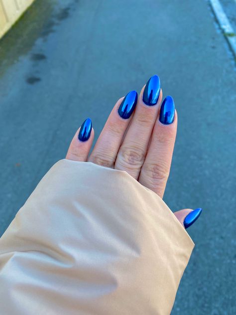 Blue Chrome Nails, Hoco Nails, Chrome Nails Designs, Blue Acrylic Nails, Smink Inspiration, Summery Nails, Simple Acrylic Nails, Classy Acrylic Nails, Makijaż Smokey Eye