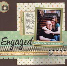 Engagement Scrapbook, Wedding Scrapbook Layouts, Wedding Scrapbook Ideas, Couple Scrapbook, Scrapbook Examples, Wedding Scrapbook Pages, Wedding Layouts, Genealogy Scrapbooking, Wedding Scrapbooking Layouts