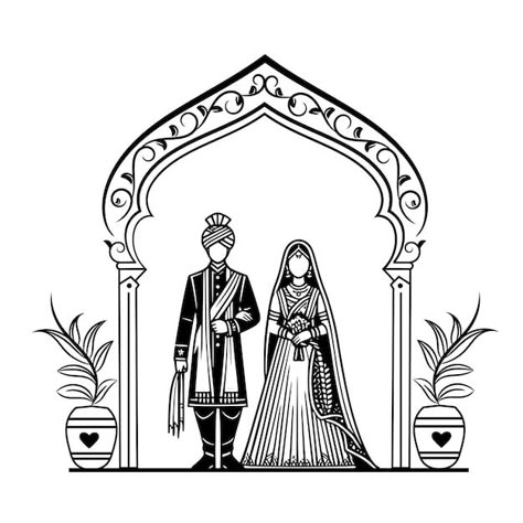 Vector indian wedding bride and groom se... | Premium Vector #Freepik #vector #engage #engagement-invitation #invitation-wedding #engagement-poster Wedding Drawing Art Sketch, Wedding Symbols Hindu, Saider Mhendi, Marriage Logo, Indian Wedding Bride And Groom, Marriage Png, Engagement Poster, Marriage Symbol, Bride And Groom Pics