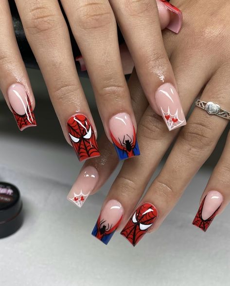 Marvel Nails, Halloween Press On Nails, Halloween Acrylic Nails, Acrylic Press On Nails, Girly Acrylic Nails, Cute Acrylic Nail Designs, Disney Nails, Unique Acrylic Nails, Acrylic Nails Coffin Short