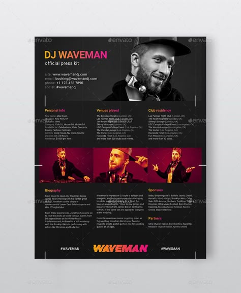 Artist Press Kit Design, Epk Press Kit Music Template, Epk Press Kit Music, Press Release Design, Music Press Kit, Studio Desk Music, Dj Profile, Dj Press Kit, Press Release Example