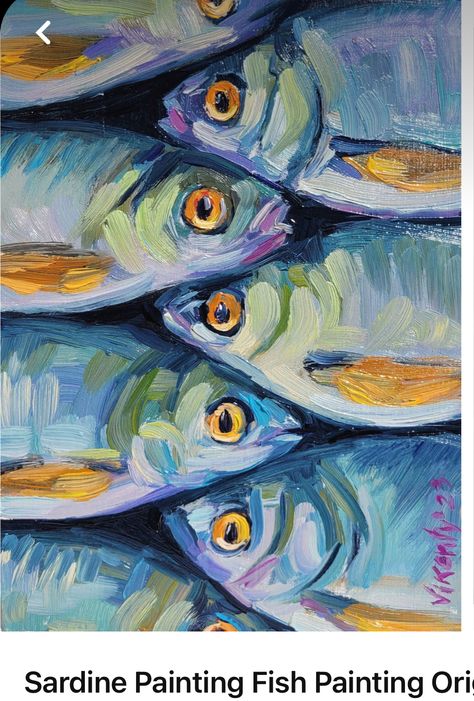 Medium Level Painting, Beach Art Work, Colorful Fish Art, Fish Paintings Acrylic, Colorful Fish Painting, Funky Paintings, Sea Creature Painting, Food Oil Painting, Seafood Art