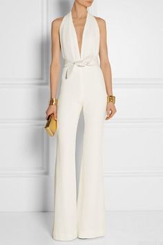 Jumpsuits | Rompers. Dinner Outfit Women, White Rehearsal Dinner, Rehearsal Dinner Outfit, White Jumpsuits, Pant Outfits, Jimmy Choo Sandals, Crepe Jumpsuit, Belt Jumpsuit, Off Shoulder Jumpsuit