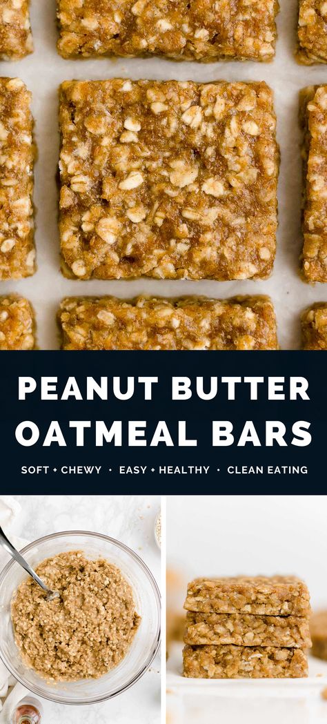 These healthy peanut butter oatmeal bars are SO good & easy to make. Only 20 min of prep! They’re soft & chewy, just like oatmeal cookies. Kids and adults LOVE these oatmeal bars — and they’re perfect for breakfasts and snacks! (clean eating, dairy free, low calorie, no white sugar!) Find the recipe on amyshealthybaking.com! Easy peanut butter oatmeal bars breakfast. Healthy peanut butter bars clean eating. Peanut butter breakfast bars recipe. Soft baked peanut butter oatmeal bars. Almond Butter Oatmeal Bars, Healthy Peanut Butter Oatmeal, Almond Butter Oatmeal, Oatmeal Bars Healthy, Peanut Butter Oat Bars, Oat Bar Recipes, Casserole Healthy, Recipes Chili, Breakfast Bars Healthy