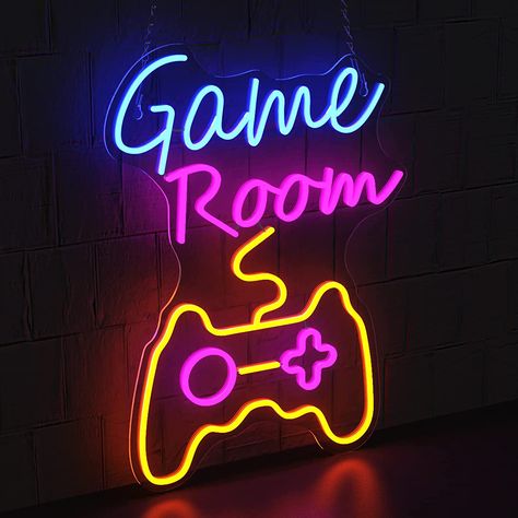 Bedroom And Study Room, Game Lounge, Teen Boy Room Decor, Game Room Neon, Ambiguous Quotes, Neon Lights Signs, Bedroom And Study, Gaming Center, Lights Signs