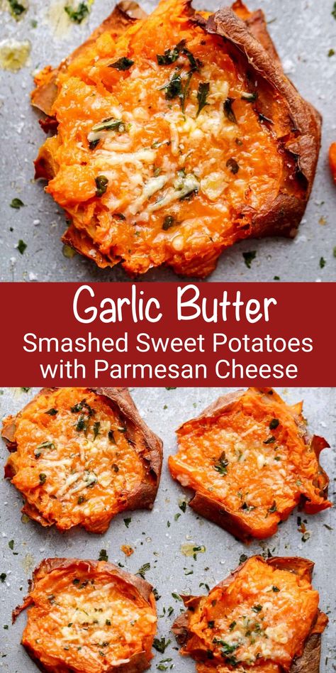 Potatoes With Parmesan Cheese, Smashed Sweet Potatoes, Recipes With Parmesan Cheese, Sweet Potato Sides, Cafe Delites, Vegetable Side Dishes Recipes, Potato Side Dishes, Veggie Side Dishes, Vegetable Side