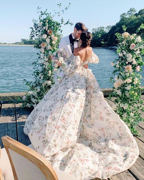 Floral Wedding Gown, It Was All A Dream, Unconventional Wedding, Wedding Dresses With Flowers, Floral Wedding Dress, Floral Gown, Best Wedding Dresses, Colored Wedding Dresses, Monique Lhuillier