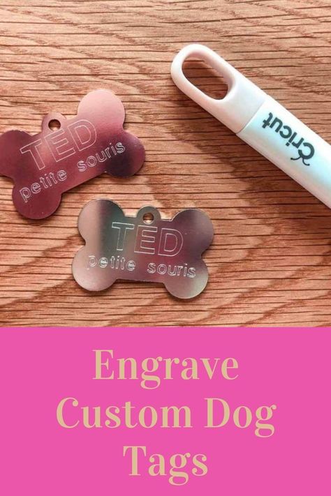 Cricut Dog Collar, Cricut Dog Tag Engraving, Dog Tags With Cricut, Engraving Dog Tags With Cricut, Dog Cricut Ideas, How To Make Dog Tags, Cricut Animal Projects, Engraving Silicone With Cricut, Cricut Projects Pets