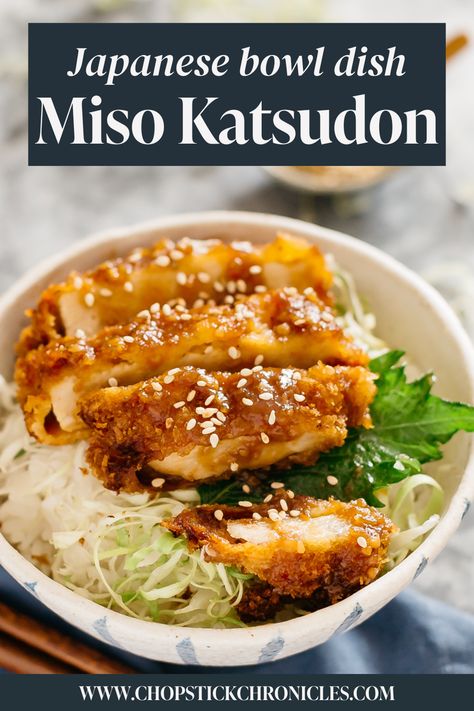 Miso Katsudon is a delicious and comforting Donburi (rice bowl) dish made from crispy fried pork cutlets on top of rice coated with a tasty miso sauce! Fried Pork Cutlets, Miso Sauce Recipe, Katsu Don, Japanese Rice Dishes, Asian Pasta, Miso Recipe, Miso Sauce, Miso Chicken, Recipe Japanese