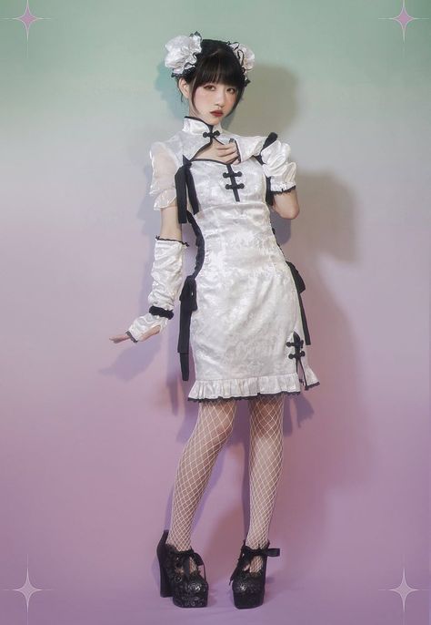 Maid Dress Pose, Cheongsam Design, Chinese Maid Outfit, China Style, Cute Maid Outfit, Cheongsam Outfit, Panda Outfit, Op Dress, Maid Outfit