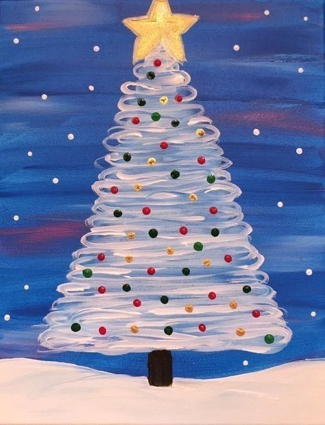 Christmas Canvas Art, Christmas Paintings On Canvas, Christmas Tree Painting, Holiday Painting, Christmas Canvas, White Christmas Tree, Noel Christmas, Christmas Paintings, Christmas Crafts For Kids