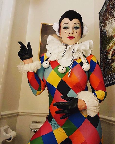 Evil Clown Costume, Jester Halloween, Vintage Circus Costume, Spandex Catsuit, Harlequin Costume, Cute Clown Makeup, Circus Fashion, Clown Halloween Costumes, Jester Costume