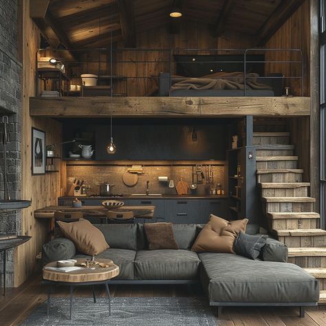 Loft House Design, Loft Interior Design, Tiny House Loft, Loft Interiors, Loft House, Barn Style House, Tiny House Cabin, Painting Poster, Modern Cabin