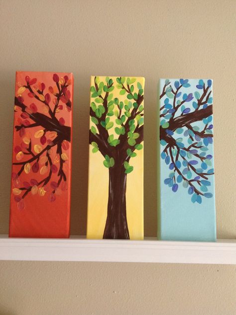 "Three seasons" canvas paintings. set of three 4x12. $32 free shipping. To order or view all of our paintings for sale, visit facebook.com/ourartsdesire (Our Arts Desire by CKKS). 3 Part Canvas Painting Ideas, Trio Painting Ideas Easy, 3 Bff Painting Ideas, Three Set Canvas Painting, Trio Canvas Painting Ideas, 3 Person Painting Ideas, Tall Canvas Painting, Four Seasons Painting Canvases, 3 Canvas Art Ideas