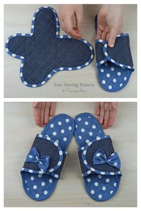 Handmade Shoes Pattern, Simple Slippers, Sewing Slippers, Fabric Art Diy, Pola Topi, Shoe Makeover, Diy Slippers, Free Sewing Patterns, Free Sewing Pattern