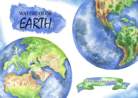 Earth Day Clip Art, Watercolor Earth, Earth Clipart, Save Planet, Earth Drawings, Earth Planet, Watercolor On Wood, Planets Art, Watercolor Graphic